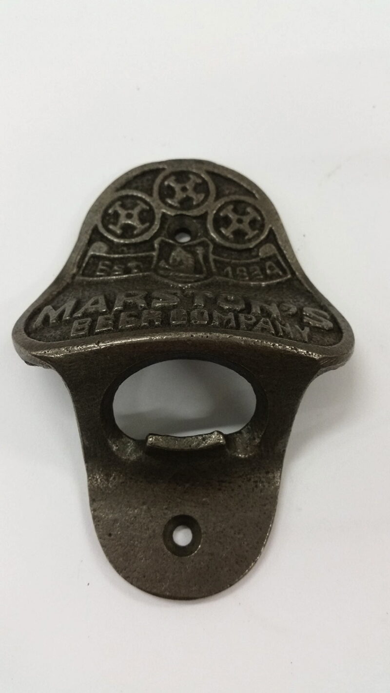 Antique style cast iron wall mounted bottle opener embossed Marston's Beer Company