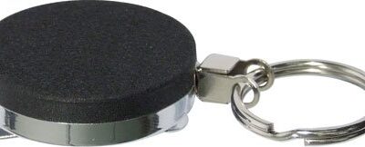 BLACK/CHROME RETRACTABLE BELT HEAVY DUTY KEYRING