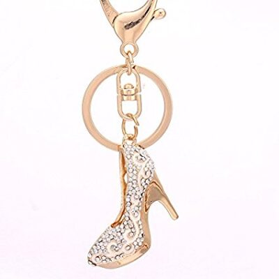 WHITE/CRYSTAL/GOLD FINISH HIGH HEEL KEYRING
