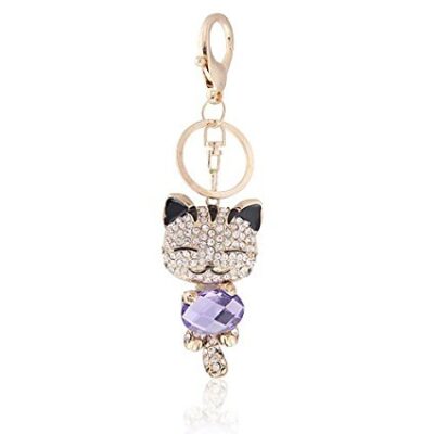 CRYSTAL CUTE PURPLE CAT KEYRING