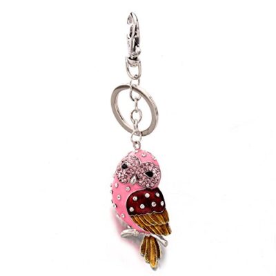 PINK OWL CRYSTAL KEYRING