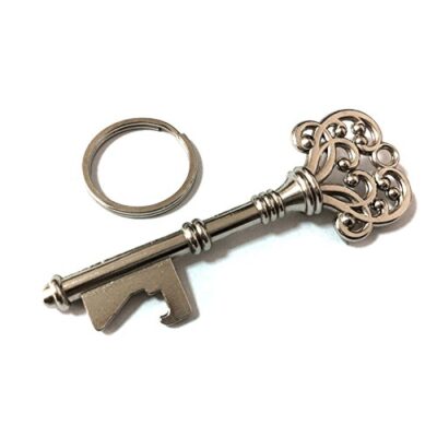 SILVER FINISH CROWN KEY STYLE BOTTLE OPENER KEYRING