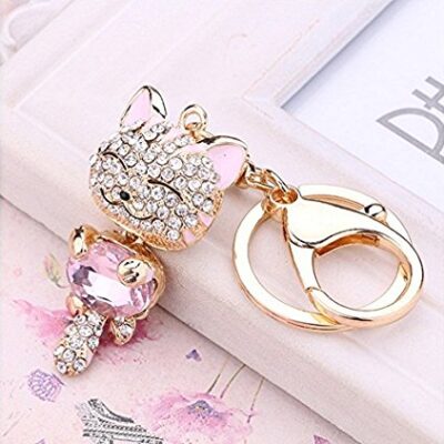 CRYSTAL CUTE PINK CAT KEYRING
