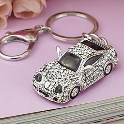 CRYSTAL FINISH SILVER CAR KEYRING