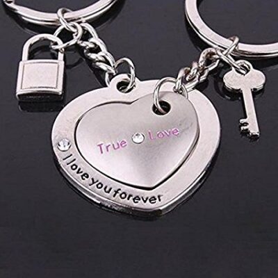 SET OF SILVER FINISH I LOVE YOU AND TRUE LOVE KEYRING KEYCHAIN