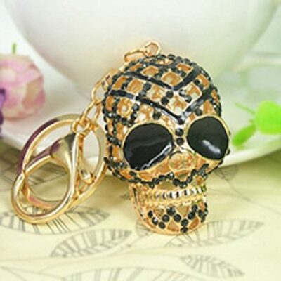 GOLD/BLACK CRYSTAL FINISH SKULL KEYRING