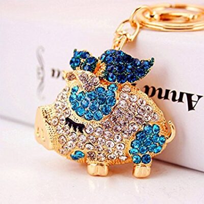 GOLD/BLUE CRYSTAL PIGGY KEYRING