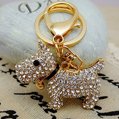 GOLD/CRYSTAL FINISH DOG KEYRING