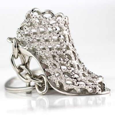 SILVER FINISH HIGH HEEL FASHION SHOE KEYRING