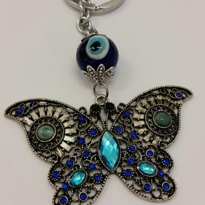 BLUE BEADED BUTTERFLY KEYRING