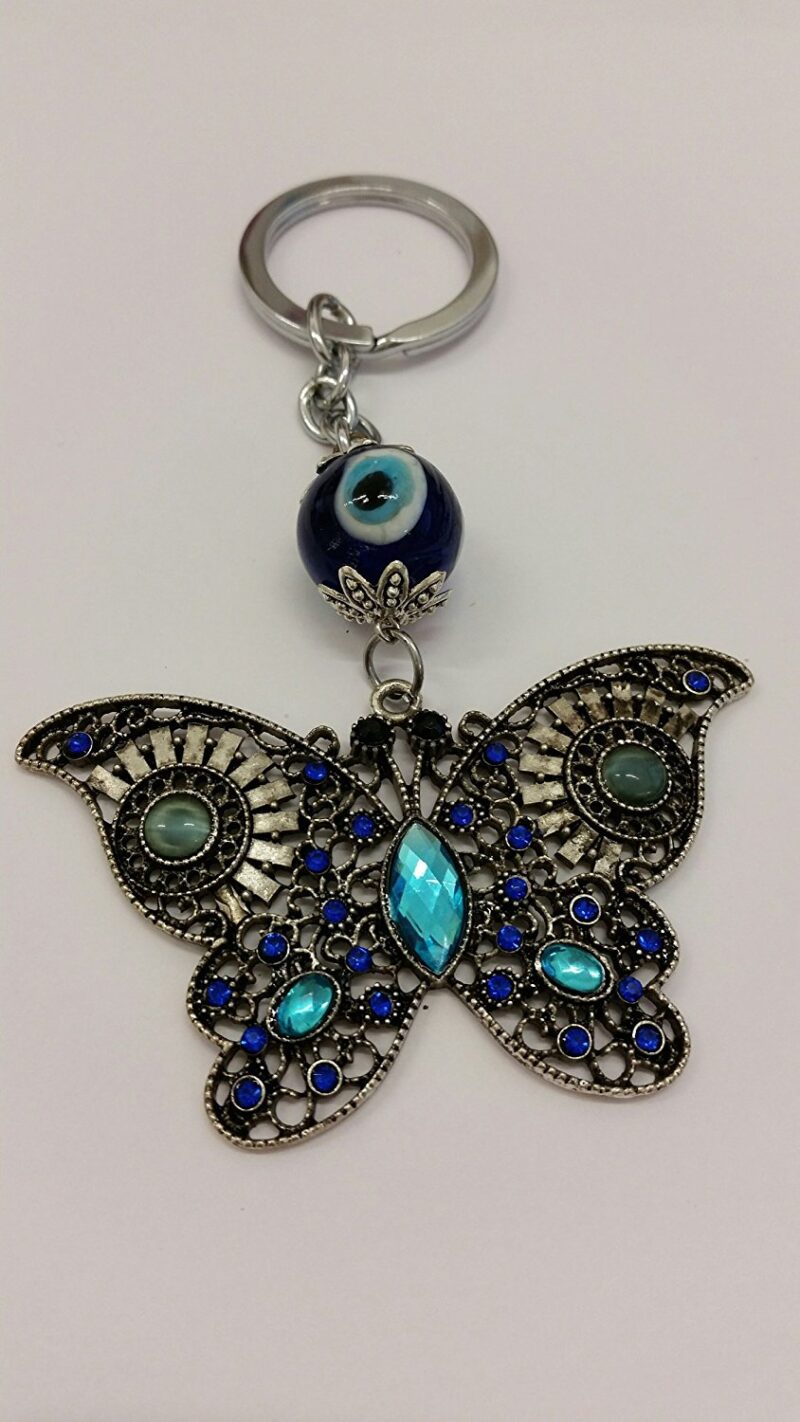 BLUE BEADED BUTTERFLY KEYRING