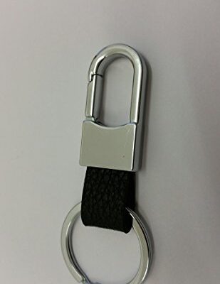 SILVER KEYRING WITH BLACK LEATHER DETAIL