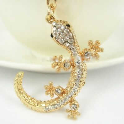 GOLD/SILVER CRYSTAL GEKO LIZARD KEYRING