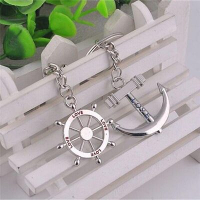 PAIR OF KEYRINGS ANCHOR AND WHEEL