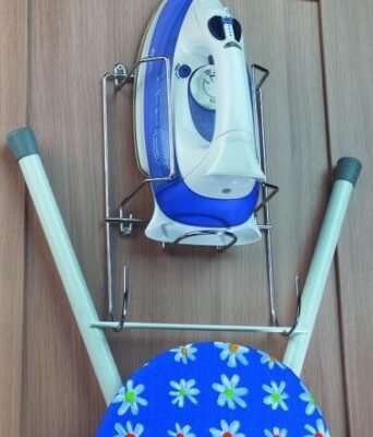 CHROME IRON AND IRONING BOARD STORAGE HOLDER RACK