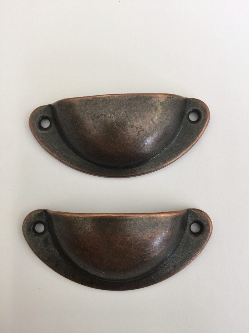 SET OF 2 SMALL COPPER FINISH RUSTIC ANTIQUE STYLE CUP HANDLES