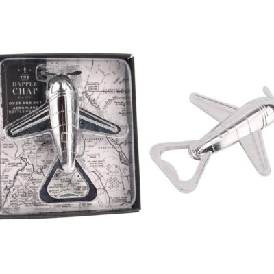 His & Her's Gift Silver Finish Aeroplane Dapper Chap Bottle Can Over and Out Opener Boxed