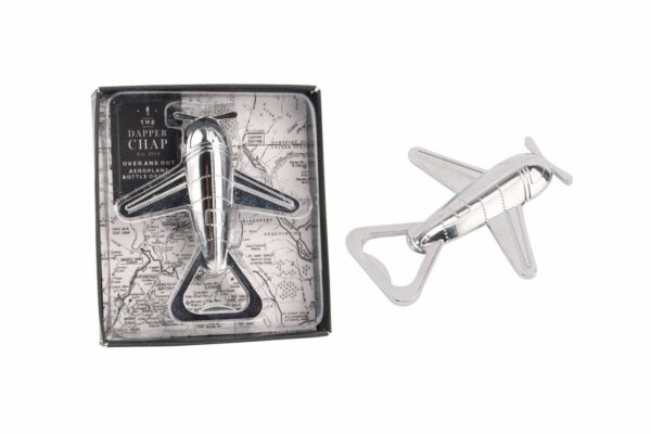 His & Her's Gift Silver Finish Aeroplane Dapper Chap Bottle Can Over and Out Opener Boxed