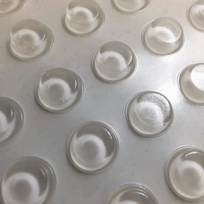 Clear Self-Adhesive Polyurethane Bumper Pads on Sheet – 14mm Cylindrical Feet