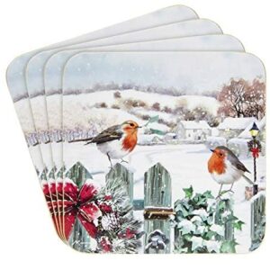 Christmas Robins Coasters (Set of 4), Multicolour