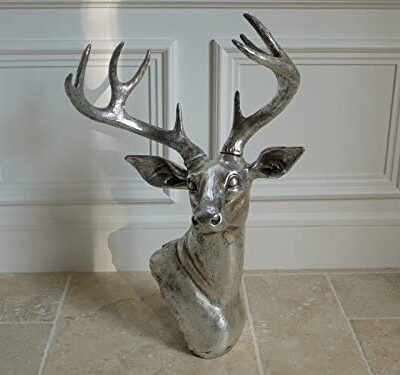 Wall Mounted Silver Stag Head Deer Large Antlers Reindeer Wall Art Hanging Sculpture (Deer Head)