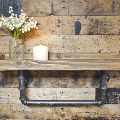 Industrial Pipe Wall Shelf – Rustic Wood & Steel Storage Unit (60cm)