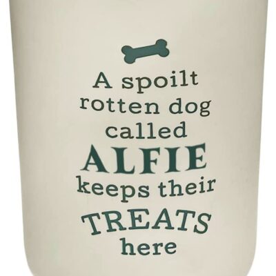 Personalised Dog Treat Jar A spoilt Rotten Dog called - Alfie…