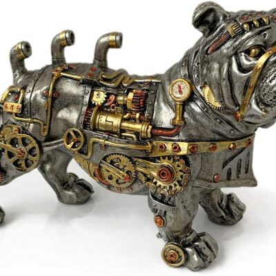 Industrial Silver Resin Gothic Steampunk Standing British Bulldog Dog Ornament