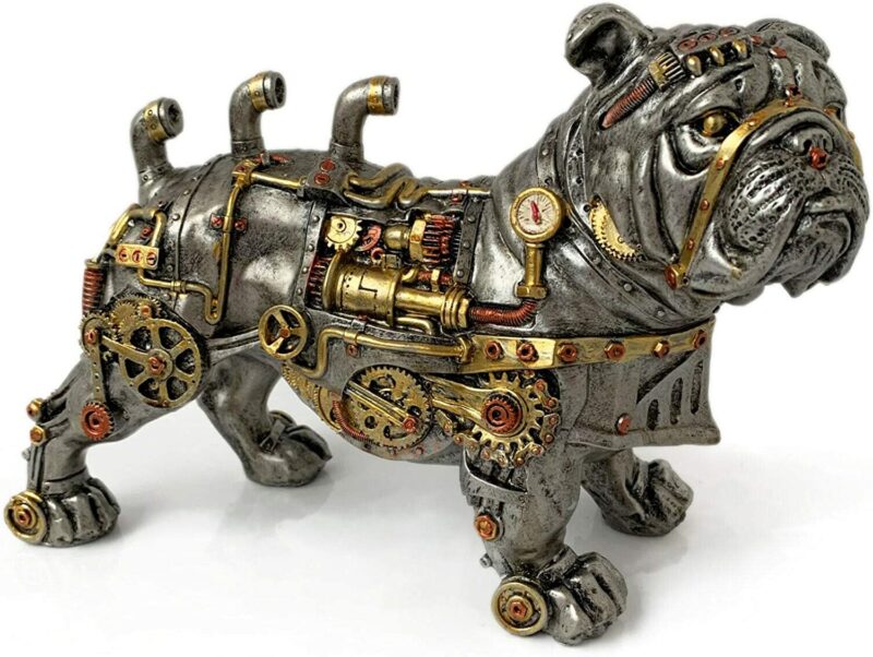 Industrial Silver Resin Gothic Steampunk Standing British Bulldog Dog Ornament
