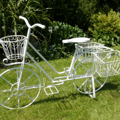 Vintage Garden Home Flower Planter Bike Ornament in Off White