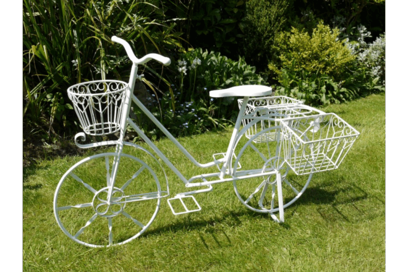 Vintage Garden Planter Bike – Off White Metal Flower Display Stand