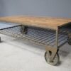 Industrial Coffee Table Vintage Living Room Furniture On Wheels Rustic Metal Storage Shelf Antique Solid Wood Top Gold Retro Urban Cart unit - Image 5