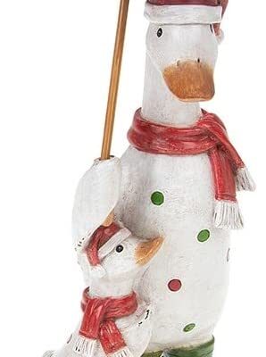 Christmas White Red and Green Dotty Brolly Duck Mum and Baby Polka Dot Indoor / Outdoor Duck and Baby with Umbrella Ornament Figurine Boxed