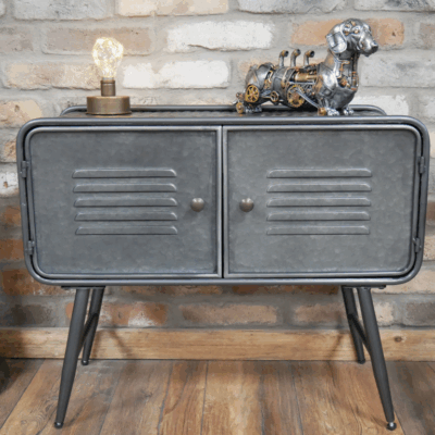 Industrial Grey Metal Storage Cabinet – Rustic 2-Door Sideboard Unit