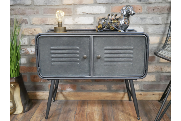 Industrial Metal Storage Grey Cabinet Sideboard 2 Doors Rustic Cupboard Unit