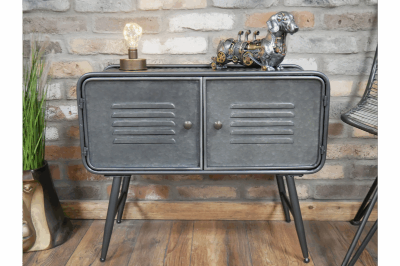 Industrial Grey Metal Storage Cabinet – Rustic 2-Door Sideboard Unit