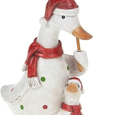 Christmas Polka Dot Indoor / Outdoor Duck and Baby with Umbrella Ornament Figurine Boxed