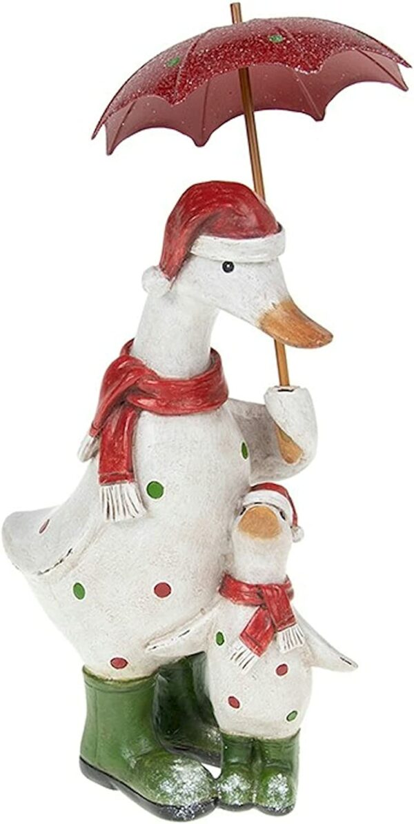 Christmas Polka Dot Indoor / Outdoor Duck and Baby with Umbrella Ornament Figurine Boxed