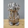 Front View of Steampunk Dachshund Sculpture with Industrial Pipes and Gothic Detailing