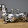 Side View of Industrial Silver Steampunk Dachshund Dog Sculpture with Pipes and Gears