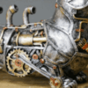 Industrial Silver Steampunk Dachshund Dog Sculpture with Gears and Pipes – Gothic Resin Ornament