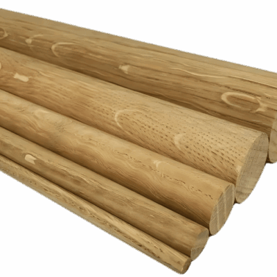 Smooth oak dowel rods in assorted diameters stacked together