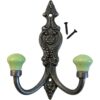 Cast Iron French Style Ceramic Double Ornate Hat & Coat Hook – Lime Green Ball Top - Image 2