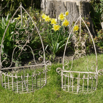 Pair of Rusty Antique Aged Metal Garden Wall Planters
