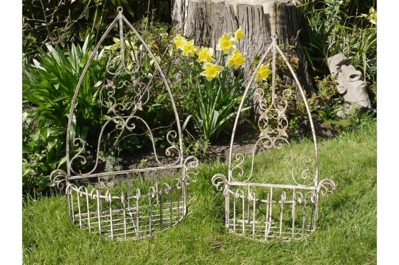 Pair of Rusty Antique Aged Metal Garden Wall Planters
