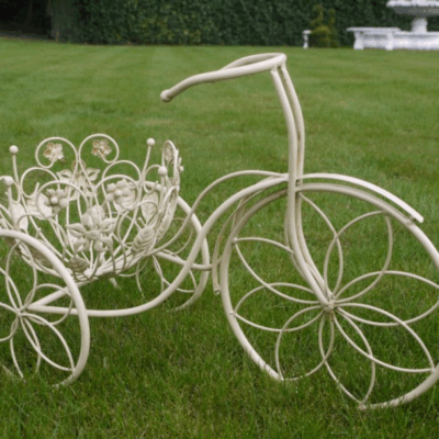 Vintage tricycle Style Bike Planter Metal Distressed Cream