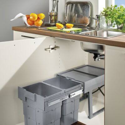 Hafele Ninka Wasteboy Kitchen Under Sink Pull Out Bins, 2 x 16 litres